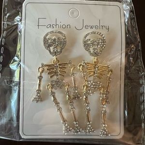 NWT Halloween Skeleton Earrings Gold Silver